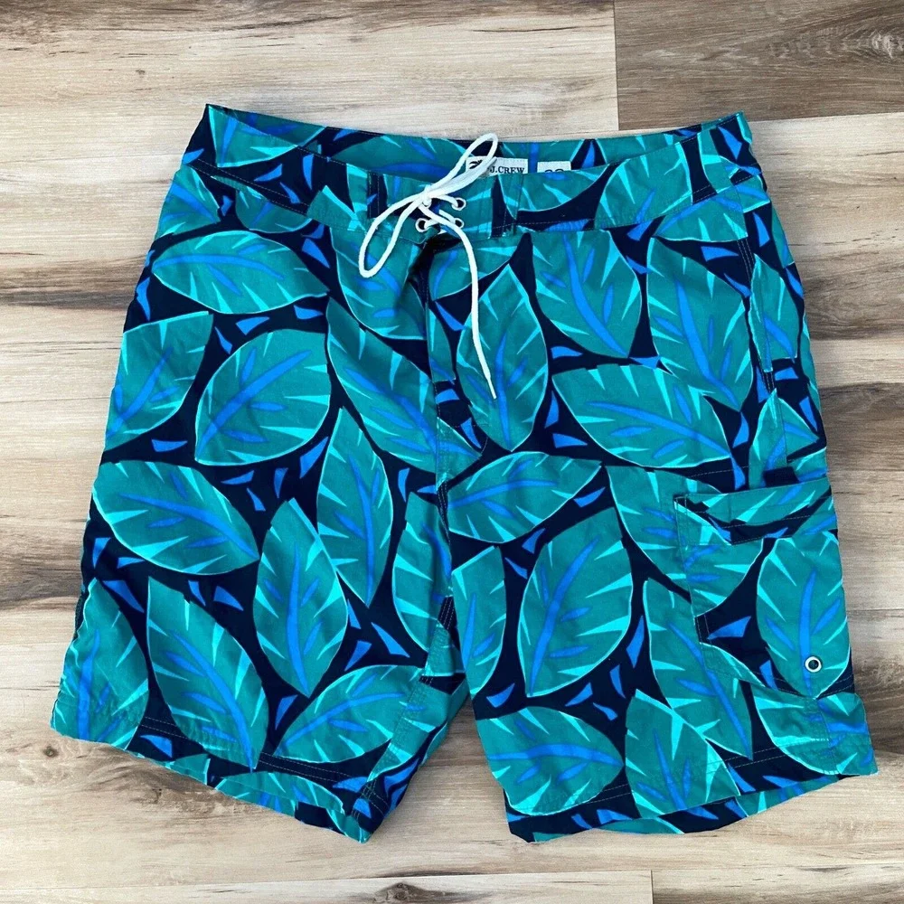 J Crew Mens Swim Trunks 32 Floral Hula Aloha Lined Drawstring